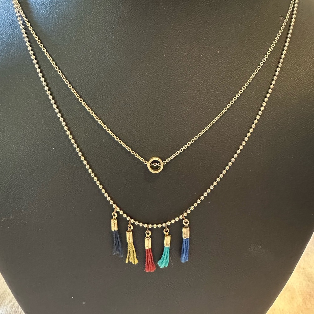 Gold in tone Tassel Necklace with Multicolor Accents